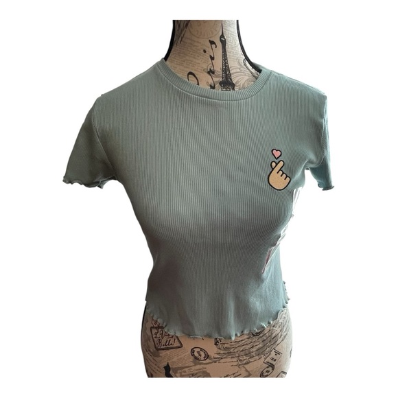 all the boys ive loved before Tops - Chic Sage Green Crop Top with Heart Detail